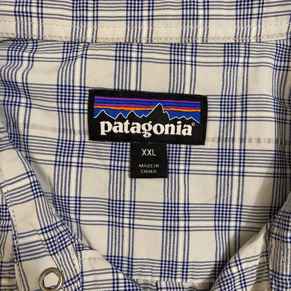 Patagonia Men’s Light Blue and White Plaid Button-Down Shirt - Picture 2 of 5